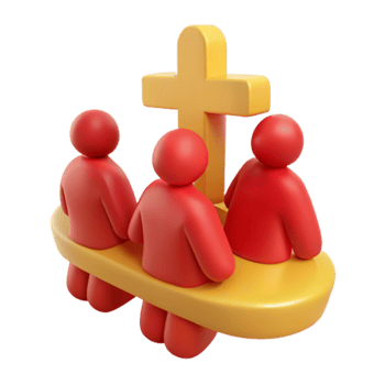 3D Illustration of Three People Gathering Around a Cross png