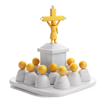 3D Illustration of a Person Holding a Cross Above a Group of People png
