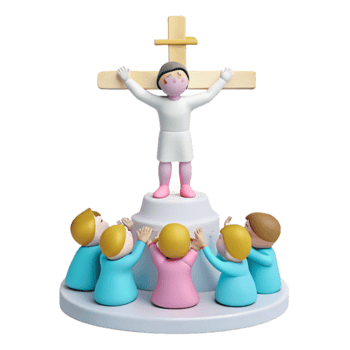 3D Render of a Figure on a Cross With People Looking Up png