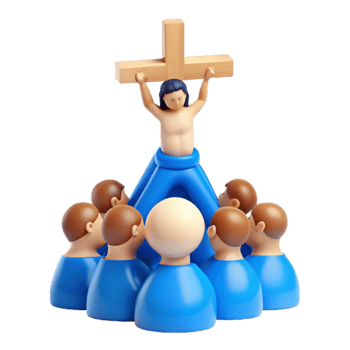 3D Illustration of a Figure on a Cross Surrounded by a Group of People png