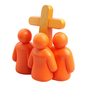 Three People Standing Under a Gold Cross png