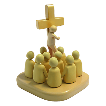 3D Illustration of a Person Holding a Cross in Front of a Group of People png