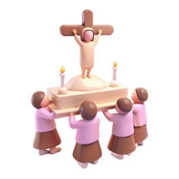 3D Render of People Carrying a Religious Figure on a Platform png