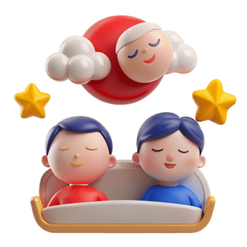 Sleeping Characters in a Bed with Stars and a Cloud png