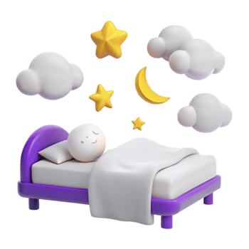 Sleeping Character in Bed with Stars and Clouds png