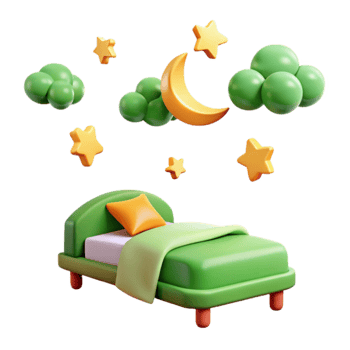 3D Rendered Bed with Clouds, Moon, and Stars png
