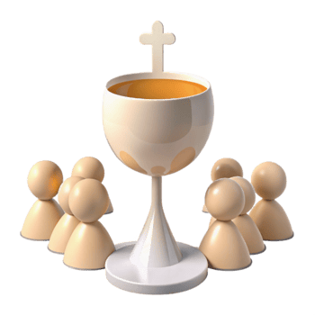 Group of People Surrounding a Chalice with a Cross png