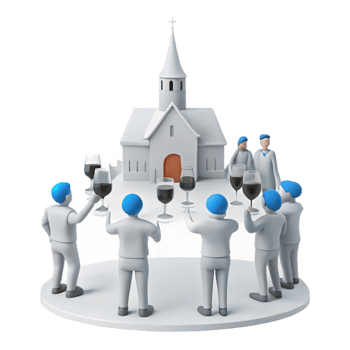 Group of People Toasting with Wine Glasses in Front of a Church png