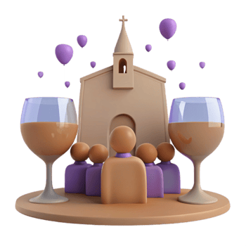 Celebration with Wine Glasses and Balloons in Front of a Church png