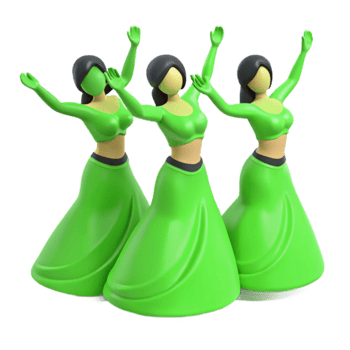 Three Cartoon Women in Green Dresses Dancing png