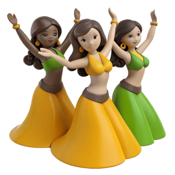 Three Cartoon Women Dancing in Colorful Skirts png