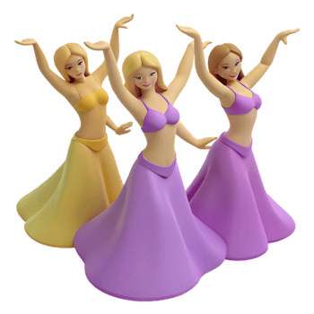 Three Cartoon Women Dancing in Colorful Skirts png