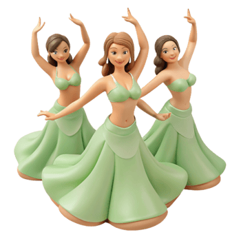 Three Cartoon Women in Green Skirts Dancing png
