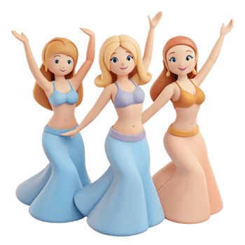 Three Cartoon Women in Flowing Dresses png