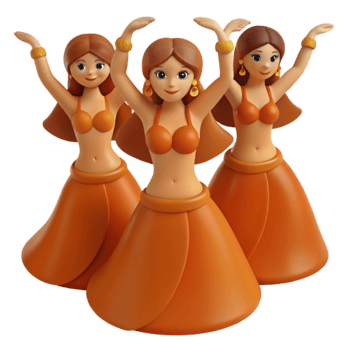 Three Cartoon Women in Orange Outfits Dancing png