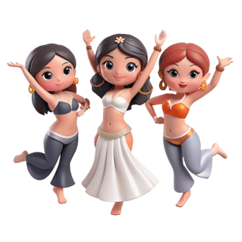 Three Cartoon Girls in Belly Dancing Outfits png