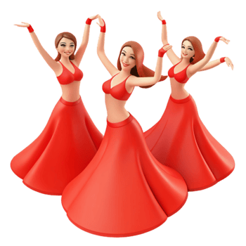 Three Women in Red Skirts Dancing png