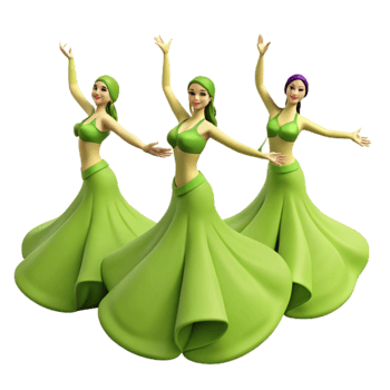 Three Women in Green Dresses Dancing png