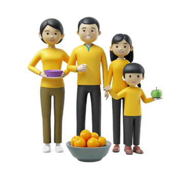 Happy Family with Fruits and a Bowl png