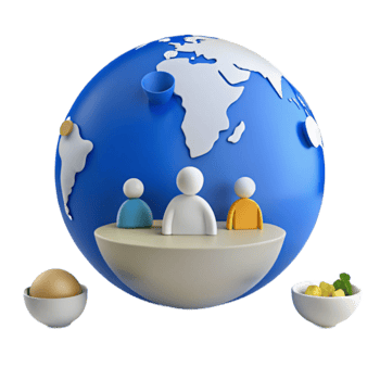 Global Community Three Figures Standing on Top of a Globe png