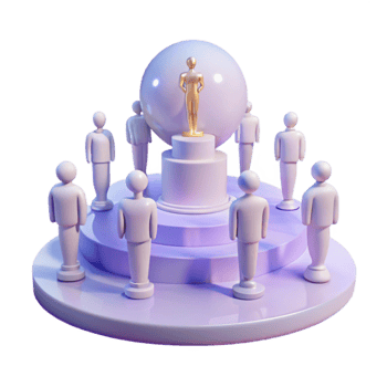 Gold Figure Standing on a Platform Surrounded by White Figures png