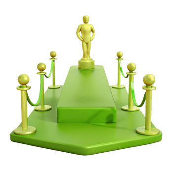Gold Award Statue on Green Platform with Rope Barriers png