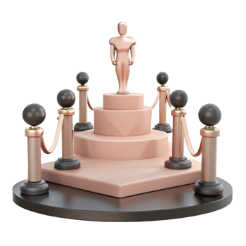 Award Ceremony Stage with Gold Statue and Red Carpet png