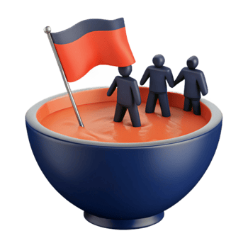 Three Figures Standing in a Bowl of Soup with a Flag png