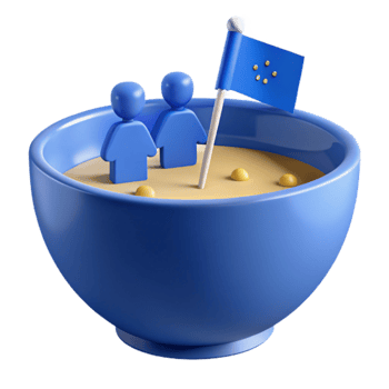 3D Render of a Bowl with Figures and a Flag png
