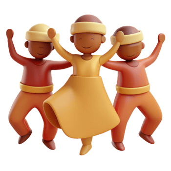 Three 3D Cartoon Characters Jumping With Joy png