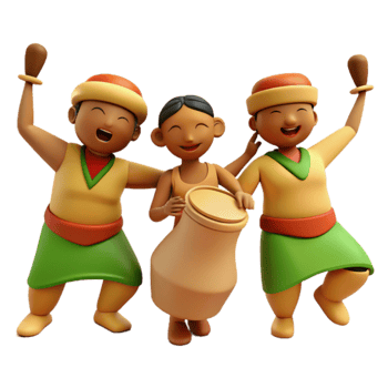 Joyful 3D Characters Dancing and Playing a Drum png