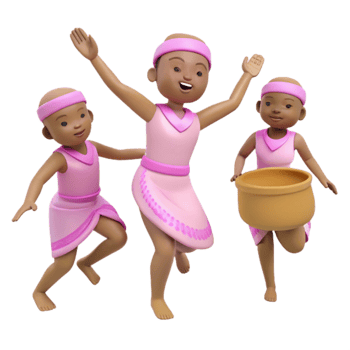 Three Children in Pink Dresses Dancing and Holding a Basket png