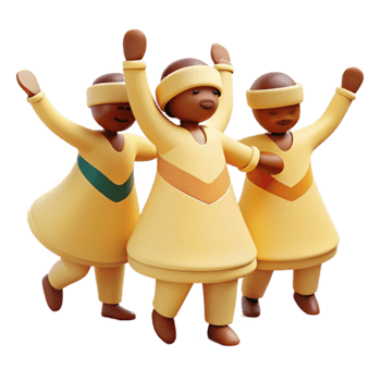 Three Cartoon Figures in Yellow Robes Dancing png