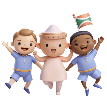 Three Diverse Cartoon Children Jumping and Smiling Together png