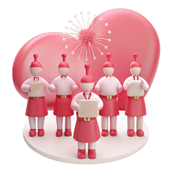 3D Cartoon Characters Choir Singing with Musical Notes and Heart Background png