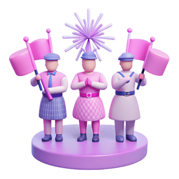 Three 3D Cartoon Characters Holding Flags png