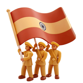 Three Figures Carrying a Waving Flag with a Circle in the Center png