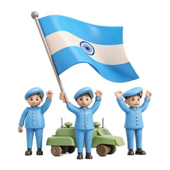 Three Cartoon Figures Holding a Flag and Standing by a Vehicle png