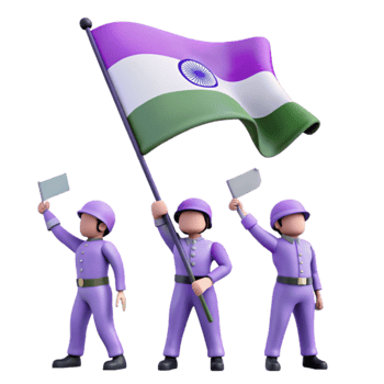 3D Illustration of Soldiers Holding a Flag with a Wheel png