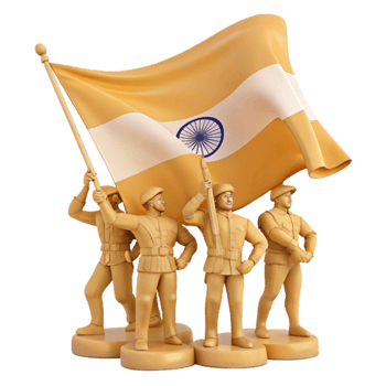 3D Illustration of Soldiers Saluting Under a Waving Flag png