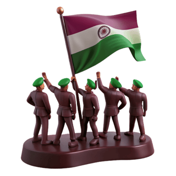 3D Illustration of Soldiers Saluting a Waving Flag png