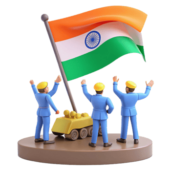 3D Illustration of People Saluting the Indian Flag png