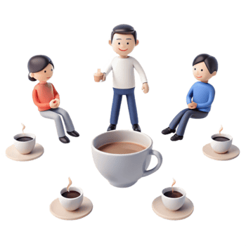 Cartoon Characters Enjoying a Cup of Coffee Together png