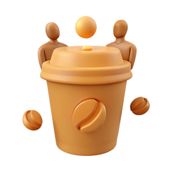 3D Render of Coffee Cup with Bean and Two Figures png