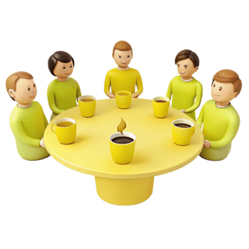 Group of Friends Enjoying Coffee and Conversation Around a Table png