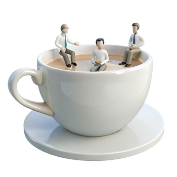 Tiny Figures Sitting in a Coffee Cup png