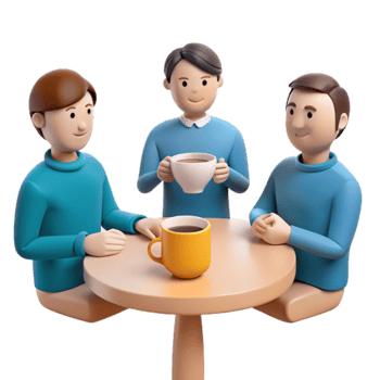 Three Friends Enjoying a Cup of Coffee at a Table png