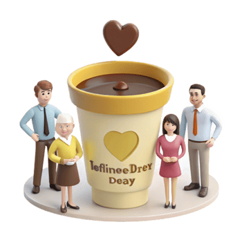 Cartoon Family Standing Around Giant Coffee Cup with Heart png
