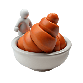 3D Render of a White Figure in a Bowl with Orange Swirls png