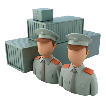 Two Cartoon Security Guards Standing in Front of Cargo Containers png